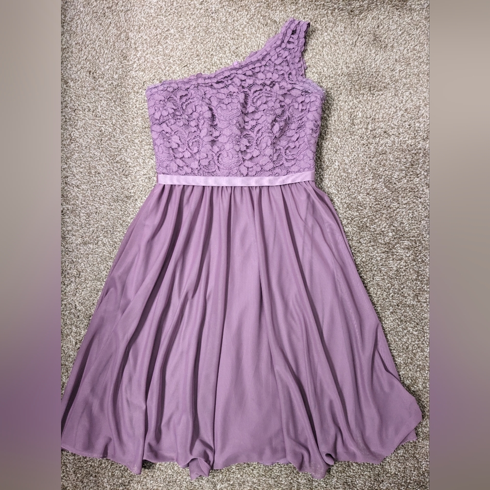 David’s Bridal Wisteria Purple Lace One Shoulder Bridesmaid Dress Size 6